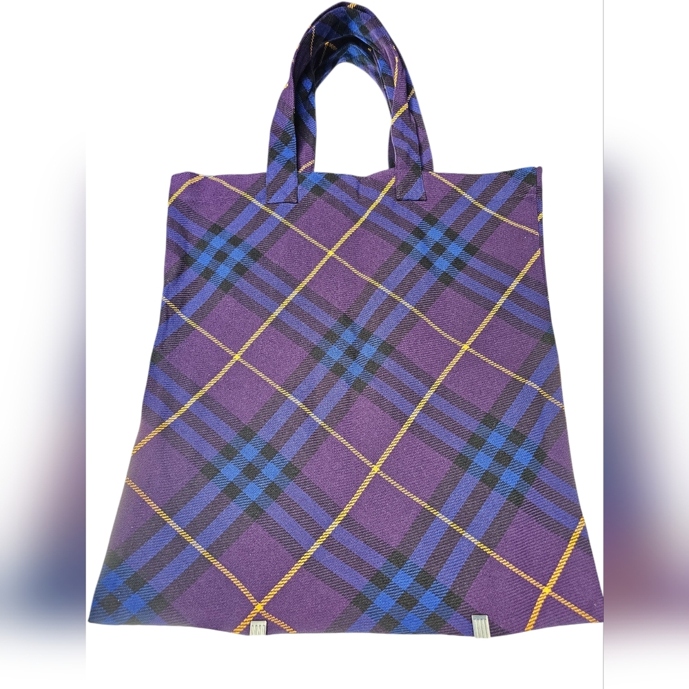Burberry Large Purple and Blue Plaid Carrying Tote